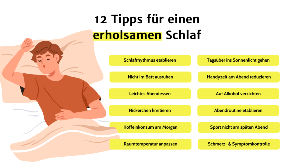 12 Tipps für besseren Schlaf bei CED – Infografik mit hilfreichen Schlafstrategien
